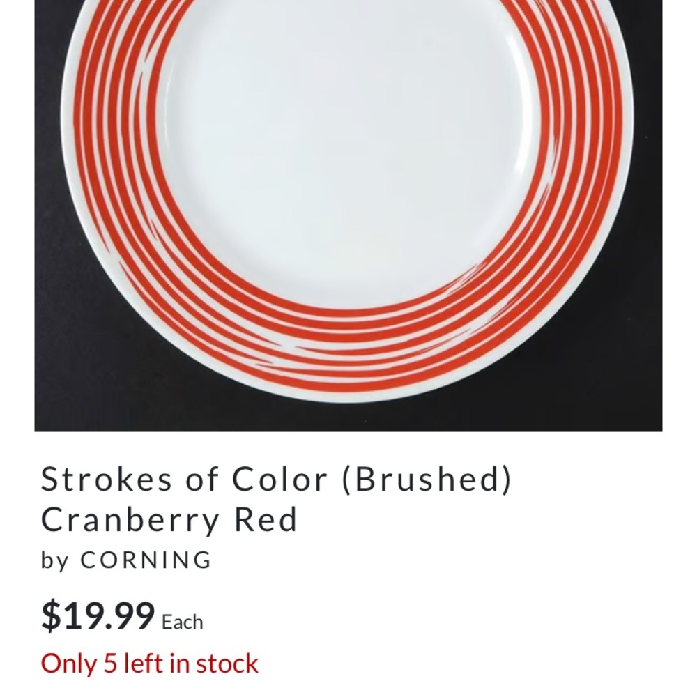 Corelle Strokes of Color (Brushed) Cranberry Red Dinner Plates (6) (Set One) - Picture 9 of 9